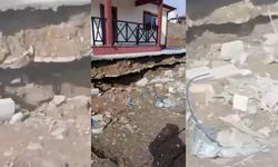 Adıyaman'da yapımı süren köy evlerindeki toprak kayması cep telefonu kamerasına yansıdı - Videolu Haber