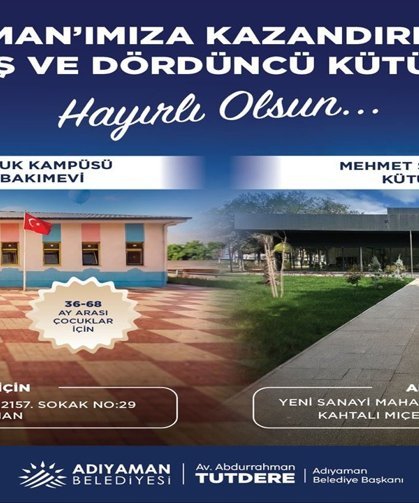 Adıyaman Belediye'sinden İkinci Kreş ve Dördüncü Kütüphane