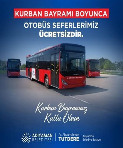 Kurban Bayramı Boyunca Adıyaman Belediyesi Otobus Seferleri Ücretsiz