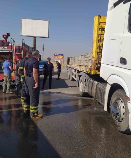 Adıyaman'da parke taşı yüklü tır alev aldı