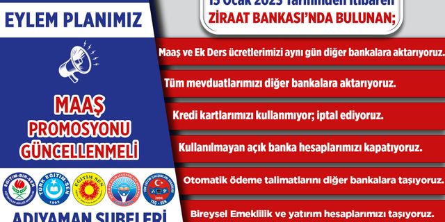 Sendikalar Maaş promosyonu güncellenmesi için  eylem kararı aldı