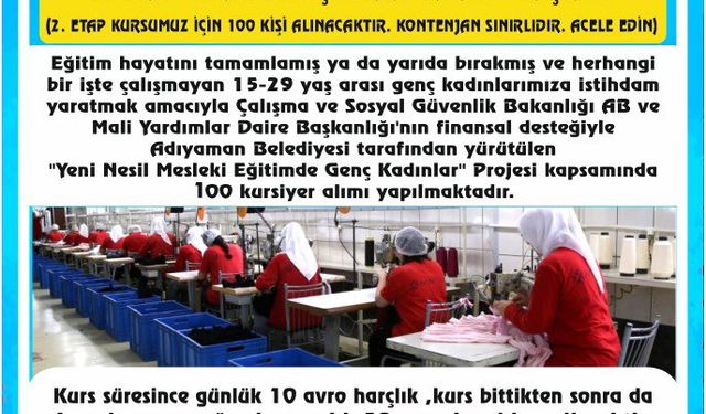 Adıyaman Belediyesi istihdam sağlamaya devam ediyor