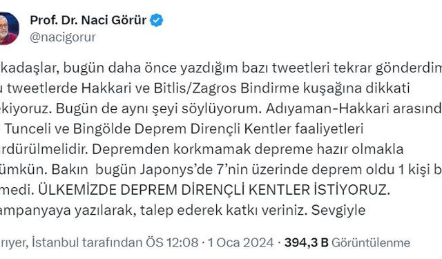 Deprem uzmanı Naci Görür 2024'ün ilk uyarısını yaptı: 5 ile işaret etti 