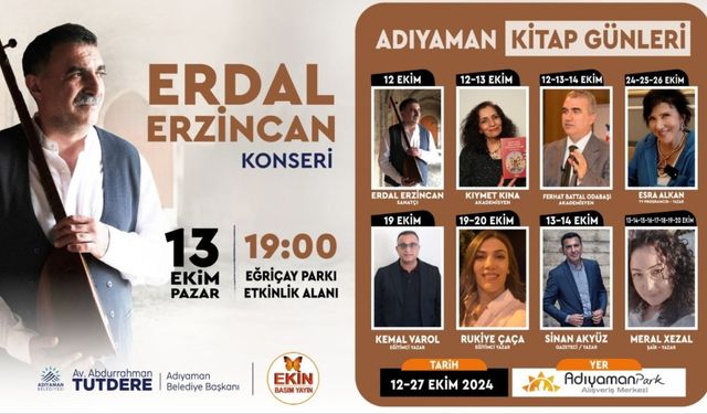 Adıyaman Kitap Günleri 12-27 Ekim'de: 'Erdal Erzincan Konseri' ile başlıyor 