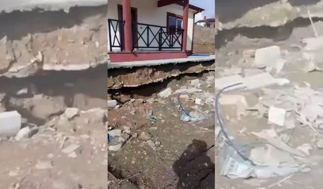 Adıyaman'da yapımı süren köy evlerindeki toprak kayması cep telefonu kamerasına yansıdı - Videolu Haber