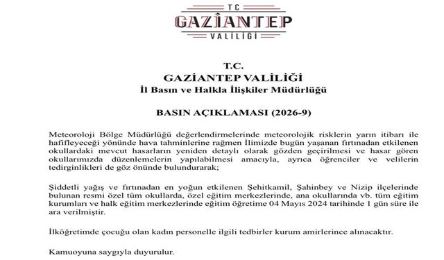 Gaziantep’te Fırtına Hayatı Etkiledi: 3 İlçede Okullar Tatil