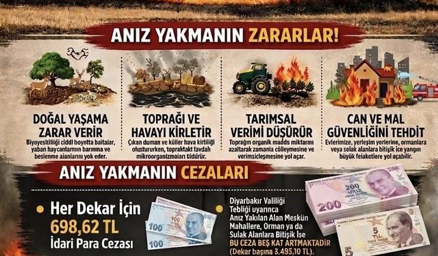Diyarbakır'da anız yakanlara dekar başı 698 lira para cezası uygulanacak