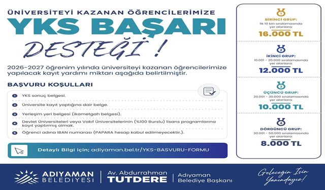 Adıyaman Belediyesi'nden Üniversite Kazananlara YKS Desteği