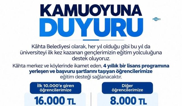 Kahta Belediyesi'nden üniversite öğrencilerine eğitim desteği