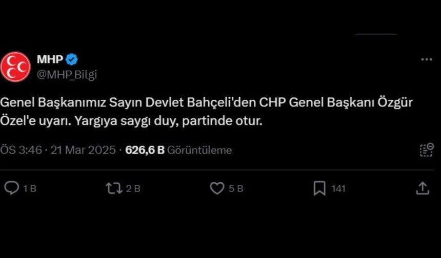 Devlet Bahçeli'den Özgür Özel'e: 'Yargıya Saygı Duy, Partinde Otur' 