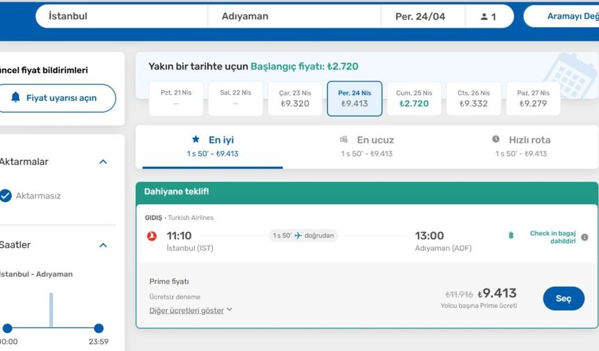 Deprem sarsıntısı yetmedi, uçak fiyatları da sarstı: İstanbul-Adıyaman 11 bin 800TL 
