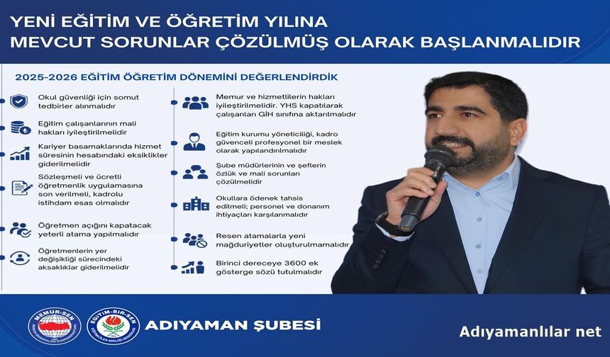 Eğitim-Bir-Sen Adıyaman Eğitimde Bekleyen Sorunları Sıraladı