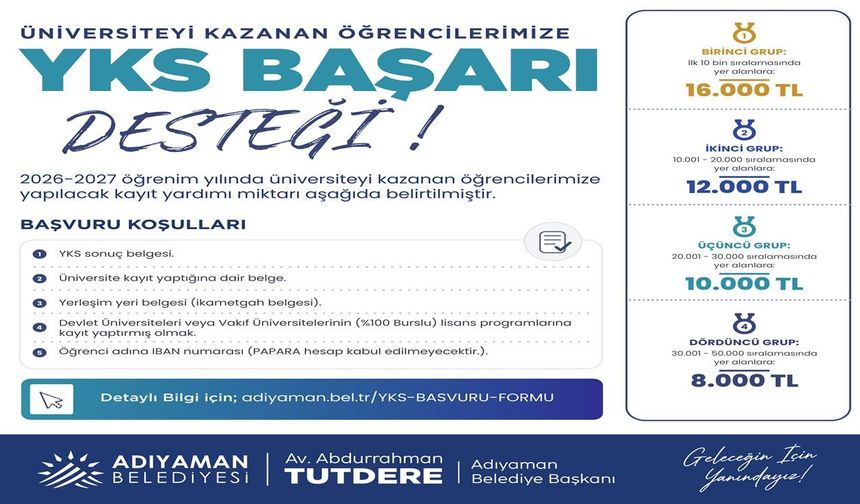 Adıyaman Belediyesi'nden Üniversite Kazananlara YKS Desteği