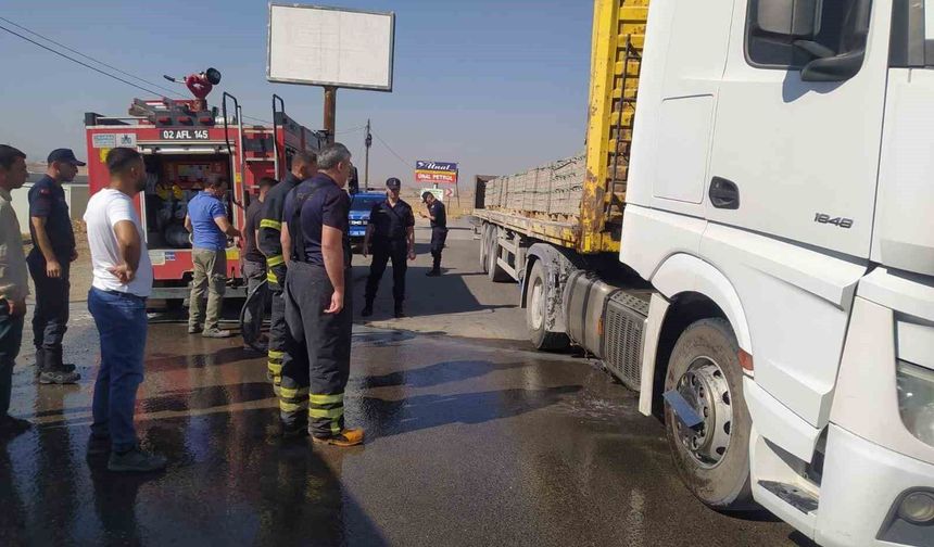 Adıyaman'da parke taşı yüklü tır alev aldı